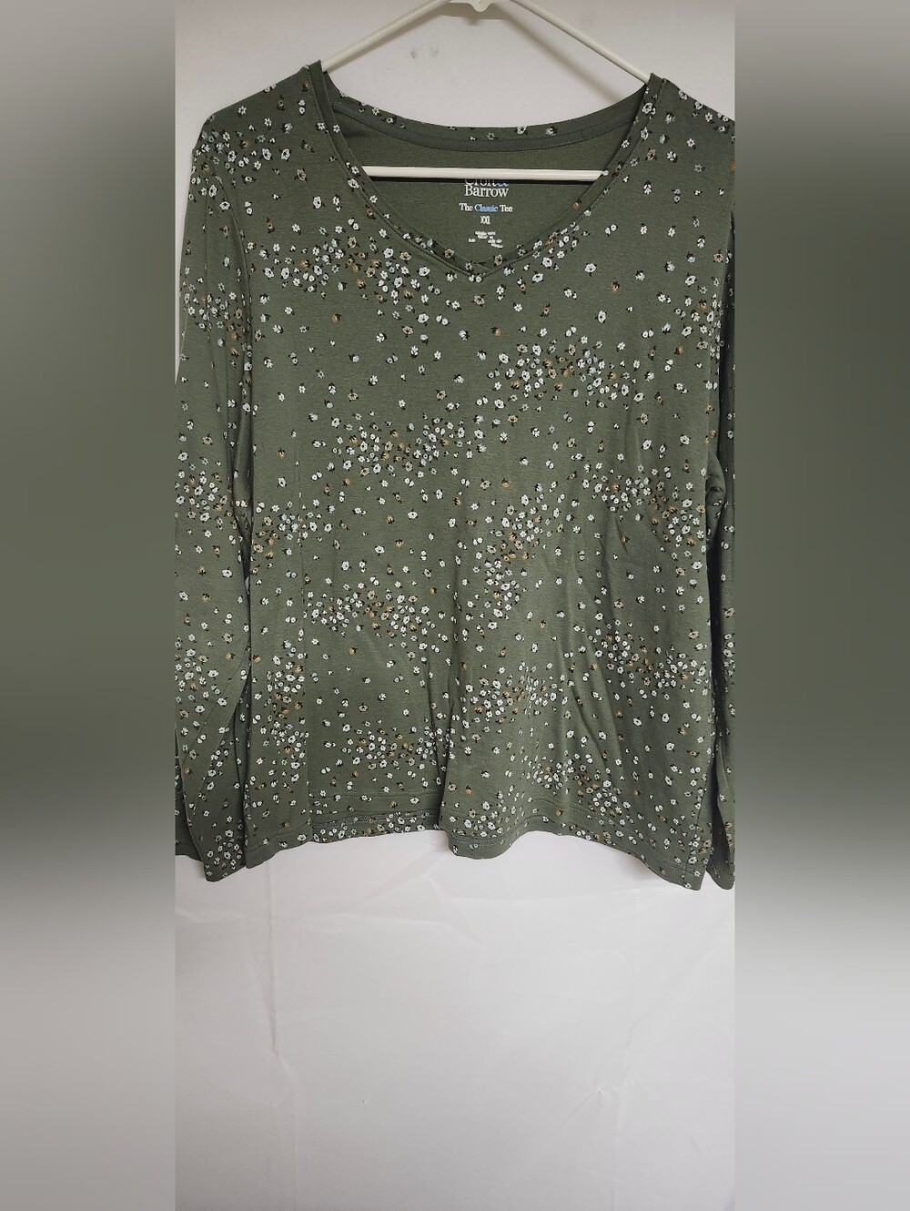 Olive Green Long-Sleeve V-Neck Top